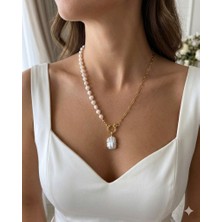Eyla Collection Gerçek Inci Tasarım Barok İnci Uçlu Kolye -