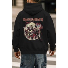 Sevbano Iron Maiden Rock Metal Müzik Grubu Sırt Baskılı Unisex Oversize Premium Hoodie