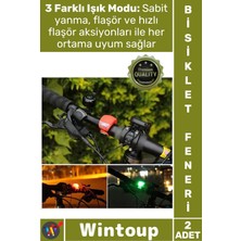 Wintoup #bisikletfeneri LED 3 Fonksiyonlu Su Geçirmez Pilli Emniyet Lambası Güvenliği Bisiklet Feneri Seti