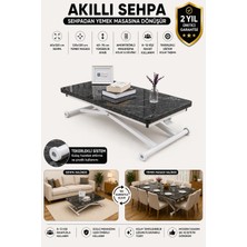 Sehpam Akıllı Home Üst Tabla Mdf Siyah Mermer Oval Köşe Alt Ayak Beyaz