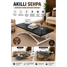 Sehpam Akıllı Akıllı Sehpa Juppo Üst Tabla Mdf Siyah Mermer Desen Oval Köşe Alt Ayak Beyaz Dışa K