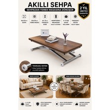 Sehpam Akıllı Home Üst Tabla Mdf Barok Ceviz Oval Köşe Alt Ayak Krom