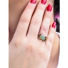 Esha Store Doğal Taş Yeşil Akik Doğal Taşlı Antik Model Kadın Ayarlanabillir Yüzük EUY79YA