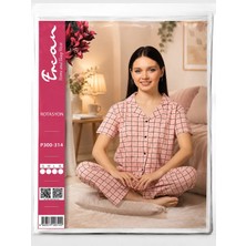 Rotasyon Group Pembe Kısa Kollu Kareli Kadın Pijama Takımı