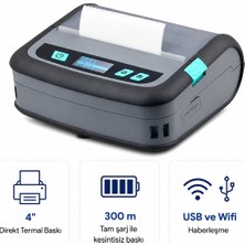 Grandstarr WP-Q4A 4” Mobil Etiket Yazıcı Usb+Wifi Haberleşmeli