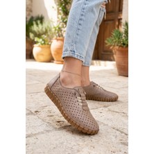 Shoemix Kadın Vizon Lazer Kesim Hakiki Deri Comfort Günlük Rahat Ayakkabı