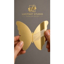 Lucit Art 4 Adet | Dekoratif Gold Ayna Pleksi Kelebek | Dekoratif Duvar Süsü | 1 mm Lüks Dekoratif Gold Pleksi Kelebek Seti