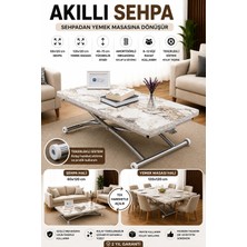 Sehpam Akıllı Akıllı Sehpa Juppo Üst Tabla Mdf Beyaz Mermer Desen  Oval Köşe Alt Ayak Krom Dışa