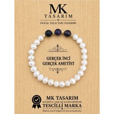 MK Tasarım Gerçek Inci Gerçek Ametist Bileklik MK.7000.840- Rahatlık-Dinginlik-Enerji- Stres Bilekliği