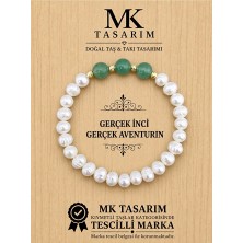 MK Tasarım Gerçek Inci Gerçek Aventurin Bileklik MK.7000.838- Rahatlık-Dinginlik-Enerji- Stres Bilekliği