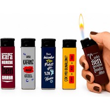 Onr Store Komik Söz Baskılı Gazlı Çakmak Seti 5\'li Renkli Tasarım Koleksiyonu