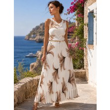 Arif Akkaya Fashion Romantik Çiçek Deseniyle Zarafeti Yansıtan Uzun Elbise-Gold Kemerli