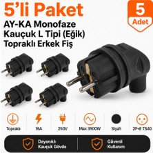 Ay-Ka Monofaze Kauçuk L Tipi (Eğik) Topraklı Erkek Fiş (5 Adet)