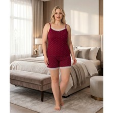 Temporium Kadın Milan Kumaş Büyük Beden Baskılı Desenli Şortlu Pijama Takımı
