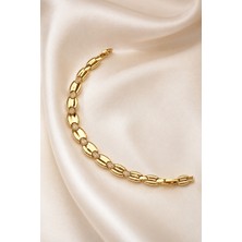 Balenbi Jewelry Kadın Taşlı Oval Bakla Detaylı Kararmaz Çelik Bileklik 14K Gold 1148