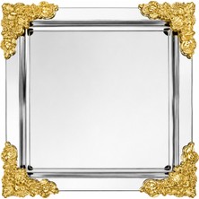 Sunvera Çelik 6 Parça Köşeli Kare Gold Güllü Paslanmaz Çelik Aynalı Sunum Tepsisi Söz Nişan Kahve Tepsisi Çay Kahve Lokum Çikolata Çerez Tatlı Servis Tabağı Ikramlık Seti 22*22