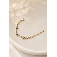 Balenbi Jewelry Kadın Üçlü Yıldız Figürlü Taşlı Kararmaz Çelik Bileklik 14K Gold 1142