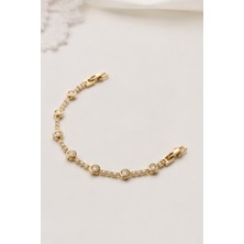 Balenbi Jewelry Kadın Yuvarlak Taş Detaylı Sıralı Kararmaz Çelik Bileklik 14K Gold 1145