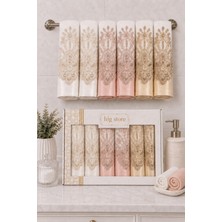 Hig Store Fransız Güpürlü Nakışlı Hediyelik Çeyizlik Gelin Damat Bohçası Kutulu %100 Pamuk Banyo Havlusu Havlu Seti 50X90 Ebat 6 Adet