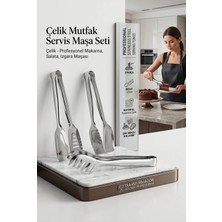 Creatividad Solutions Profesyonel 3'lü Paslanmaz Çelik Servis Maşa Seti | Makarna, Salata, Izgara ve Pasta Için Çok Amaçlı Mutfak Seti