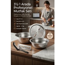 Creatividad Solutions 3'ü 1 Arada Profesyonel Mutfak Seti - Paslanmaz Çelik Rende, Süzgeç ve Karıştırma Kabı (27 Cm) 723296