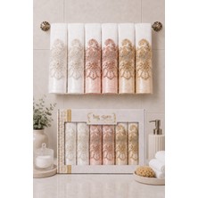 Hig Store Fransız Güpürlü Nakışlı Hediyelik Çeyizlik Gelin Damat Bohçası Kutulu %100 Pamuk Banyo Havlusu Havlu Seti 50X90 Ebat 6 Adet