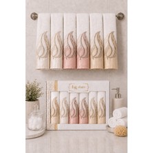 Hig Store Fransız Güpürlü Nakışlı Hediyelik Çeyizlik Gelin Damat Bohçası Kutulu %100 Pamuk Banyo Havlusu Havlu Seti 50X90 Ebat 6 Adet