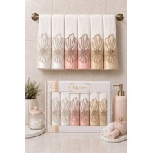 Hig Store Fransız Güpürlü Nakışlı Hediyelik Çeyizlik Gelin Damat Bohçası Kutulu %100 Pamuk Banyo Havlusu Havlu Seti 50X90 Ebat 6 Adet