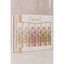 Hig Store Fransız Güpürlü Nakışlı Hediyelik Çeyizlik Gelin Damat Bohçası Kutulu %100 Pamuk Banyo Havlusu Havlu Seti 50X90 Ebat 6 Adet