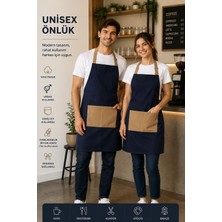GTB Butik Gtb Premium Unisex Ayarlanabilir Askılı Gabardin Mutfak ve Barista Önlüğü – Lacivert/vizon
