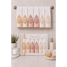 Hig Store Fransız Güpürlü Nakışlı Hediyelik Çeyizlik Gelin Damat Bohçası Kutulu %100 Pamuk Banyo Havlusu Havlu Seti 50X90 Ebat 6 Adet