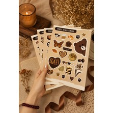 Punky Store Kahverengi Sticker Seti Vintage Ayıcık Kitap Kahve Çiçek Estetik Etiket-4 Sayfa-90 Adet-Kalın Kuşe Kağıt