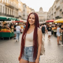 Marsilyan Afrika Örgüsü ve Rasta Için Sentetik Saç - Koyu Kızıl