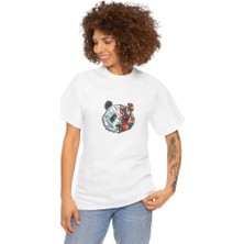 Unisex Bisiklet Yaka Baskılı T-Shirt - Beyaz