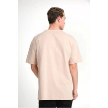 Unisex Düz Biskilet Yaka Oversize T-Shirt - Bej