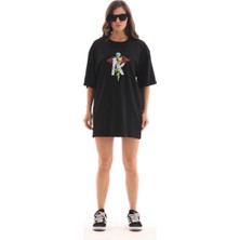 Mbb E-Ticaret Kadın Baskılı T-Shirt Kısa Kol Bisiklet Yaka Regular Fit Rahat Kalıp Günlük Tişört -Siyah