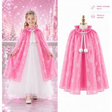 Mbb E-Ticaret Kar Tanesi Desenli Pembe Elsa Pelerini - Astarlı Frozen Pelerini 85 cm
