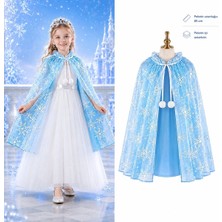 Mbb E-Ticaret Kar Tanesi Desenli Mavi Elsa Pelerini - Astarlı Frozen Pelerini 85 cm