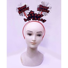 Mbb E-Ticaret Happy Birthday Yazılı Püsküllü Neon Kırmızı Renk Doğum Günü Tacı 22X19 cm