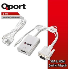Mbb E-Ticaret Qport Q-Vh VGA To HDMI Dönüştürücü + Ses Kablosu (Vga+Hdmı)