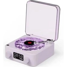 Mbb E-Ticaret Waves Nostalji Plak Görünümlü Bluetooth Hoparlör 3D Ses Dalgası Retro Müzik Plak Mor