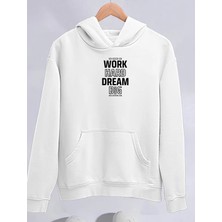 Mbb E-Ticaret Kadın Oversize Kapüşonlu Cepli Baskılı 3 Iplik Pamuklu Hoodie Sweatshirt - Beyaz