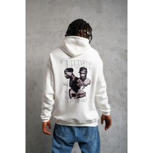 Mbb E-Ticaret Erkek 3 Iplik Pamuklu Kapüşonlu Baskılı Cepli Oversize Sweatshirt Hoodie - Beyaz