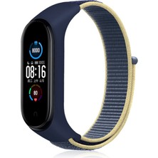 Mbb E-Ticaret Mi Band 4 Hasırlı Cırtcırtlı Kordon - Sarı-Lacivert