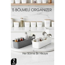 Mbb E-Ticaret 5 Bölmeli Mutfak Organizer Kutusu Gri & Beyaz 2’li Set  Baharat ve Gereç Düzenleyici  722441