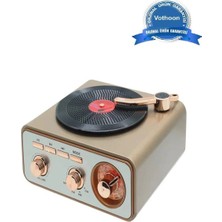 Mbb E-Ticaret Metalik Nostaljik Tasarım Plak Çalar Görünümlü Radyolu Bluetooth Hoparlör Retro Müzik Plak