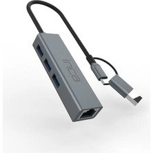 Mbb E-Ticaret Inca IUTP-03T USB Hubx3 USB 3.0 10 Gbps+Ethernet RJ45 1000MBPS Çoklayıcı