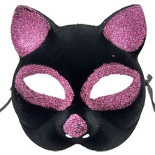 Mbb E-Ticaret Siyah Renk Pembe Simli Süet Kedi Maskesi 18X14 cm