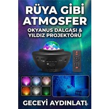 Mbb E-Ticaret Galaksi Yıldız Projektörü ve Bluetooth Hoparlör 10 Renk Modlu Okyanus Dalgalı Gece & Disko Lambası