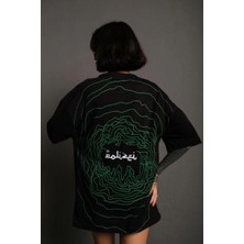 Mbb E-Ticaret Kadın Bisiklet Yakalı Sırt Baskılı Oversize kısa Kol T-Shirt - Siyah
